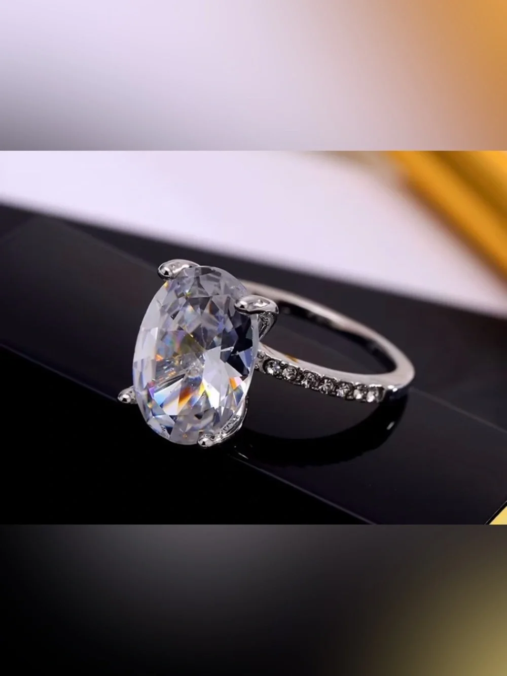 Classic Oval White Crystal Solitaire Ring - Women's Jewelry